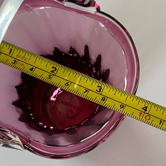 Cranberry Glass Basket by Pilgrim with Clear Glass Handles 5.5” high pink EUC - Picture 14 of 16